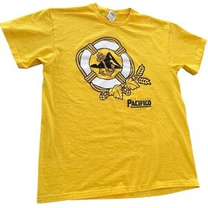 Pacifico Cerveza TShirt Tee Large Yellow Short Sleeve Beer Logo Delta Pro Weight